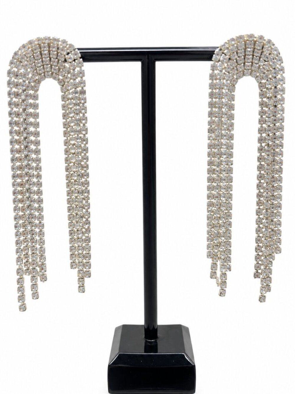 Rhinestone Waterfall Fringe Earrings 2.5” Silver Tone Statement